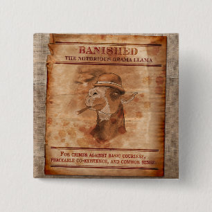 Badge Carré 5 Cm Bannissez les lamas de drame - 2" bouton carré