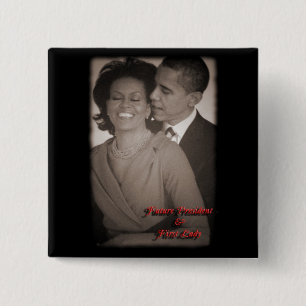 BADGE CARRÉ 5 CM BARACK ET BOUTON DE MICHELLE OBAMA