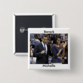 Badge Carré 5 Cm Barack et bouton de Michelle Obama (Devant & derrière)