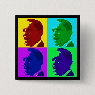 Badge Carré 5 Cm Barack Obama dans la couleur vivante (bouton