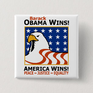 BADGE CARRÉ 5 CM BARACK OBAMA GAGNE !