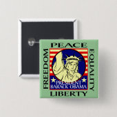 BADGE CARRÉ 5 CM BARACK OBAMA GAGNE ! - CUSTOMISÉ (Devant & derrière)