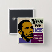 Badge Carré 5 Cm Barack Obama "oui nous pouvons !" Bouton (Devant & derrière)