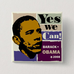 Badge Carré 5 Cm Barack Obama "oui nous pouvons !" Bouton