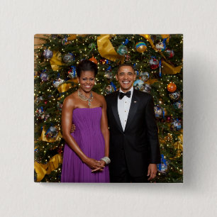 Badge Carré 5 Cm Barack Obama US President White House Christmas