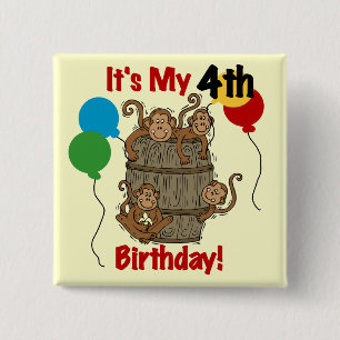 Badge Carré 5 Cm Baril des singes 4e anniversaire