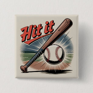 Badge Carré 5 Cm Baseball vintage "Hit It" Sports rétro