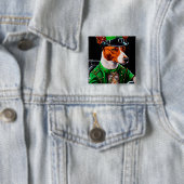 Badge Carré 5 Cm Basenji Chien conduisant vélo St. Patrick's Day (En situation)
