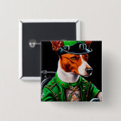 Badge Carré 5 Cm Basenji Chien conduisant vélo St. Patrick's Day (Devant & derrière)