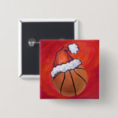 Badge Carré 5 Cm Basket-ball à Santa Hat (Devant & derrière)