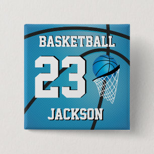 Badge Carré 5 Cm Basket-ball bleu et blanc Personnaliser