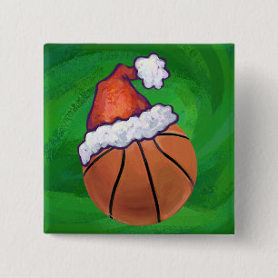 Badge Carré 5 Cm Basket-ball de Santa Hat sur Green