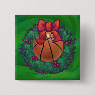Badge Carré 5 Cm Basket-ball en couronne de Noël