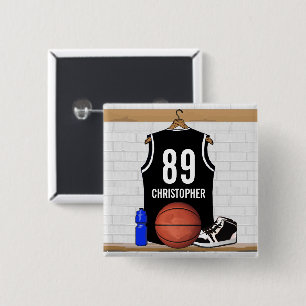 Badge Carré 5 Cm Basket-ball noir et blanc du Jersey