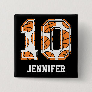 Badge Carré 5 Cm Basket-ball personnalisé numéro 10