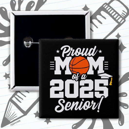 Badge Carré 5 Cm Basketball Senior Class 2025 Graduation Fier Maman