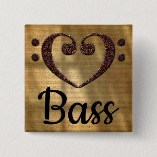 Badge Carré 5 Cm Basse double Clef Heart Basse