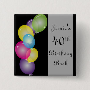 Badge Carré 5 Cm Bassin des ballons d'anniversaire heureux Texte D