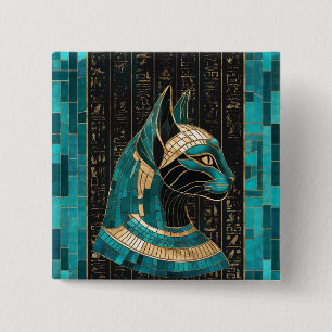 Badge Carré 5 Cm Bastet, déesse chatte égyptienne - Art mosaïque