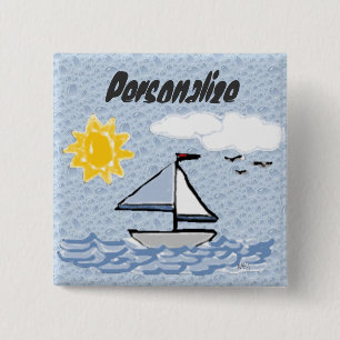 Badge Carré 5 Cm Bateau