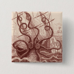 Badge Carré 5 Cm bateau contre le poulpe