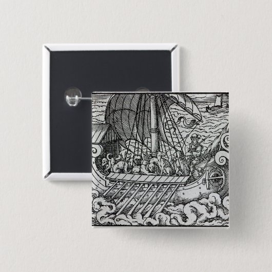 Badge Carré 5 Cm Bateau de Viking (Devant & derrière)