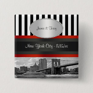 Badge Carré 5 Cm Bateau P de pont de Brooklyn d'horizon de NYC