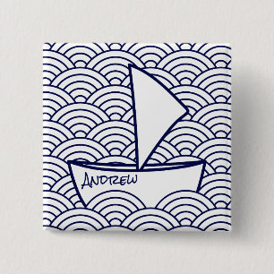 Badge Carré 5 Cm Bateau sur le bouton carré de vagues