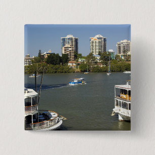 Badge Carré 5 Cm Bateaux à roues à aubes, Brisbane River, Brisbane,