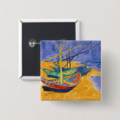 Badge Carré 5 Cm Bateaux de pêche de Vincent van Gogh | sur la (Devant & derrière)