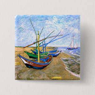 Badge Carré 5 Cm Bateaux De Pêche Plage Saintes-Maries Van Gogh Fi