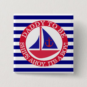 Badge Carré 5 Cm Bateaux oh, son un bouton de baby shower de garçon