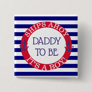 Badge Carré 5 Cm Bateaux oh, son un papa de baby shower de garçon à