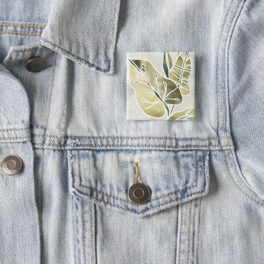 Badge Carré 5 Cm Batik Feuille (En situation)