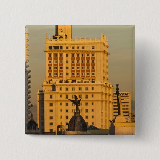 Badge Carré 5 Cm Bâtiments le long de Gran Via et Edificio Espana (Devant)