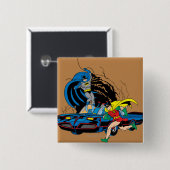 Badge Carré 5 Cm Batman Et Robin Dans Batcave (Devant & derrière)