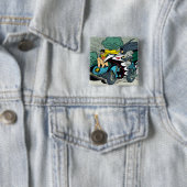 Badge Carré 5 Cm Batman Et Robin En Batcycle (En situation)