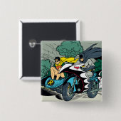 Badge Carré 5 Cm Batman Et Robin En Batcycle (Devant & derrière)