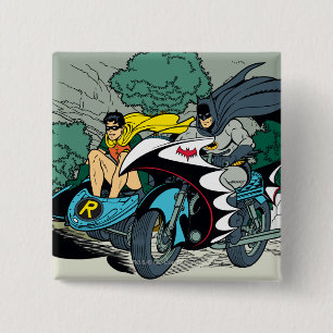Badge Carré 5 Cm Batman Et Robin En Batcycle
