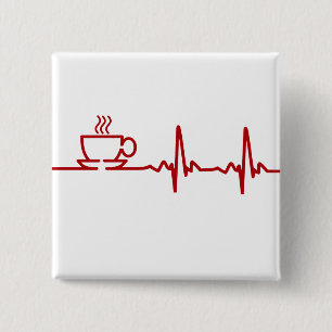 Badge Carré 5 Cm Battement de coeur ECG de café de matin