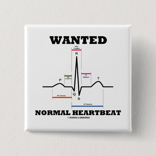 Badge Carré 5 Cm Battement de coeur normal Recherché (Devant)