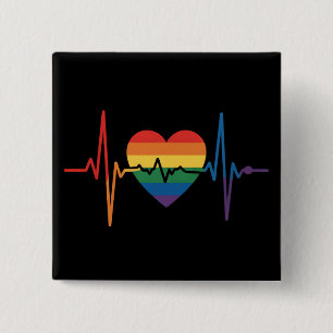Badge Carré 5 Cm Battements de cœur LGBTQ Fierté du cœur Gay Lesbie
