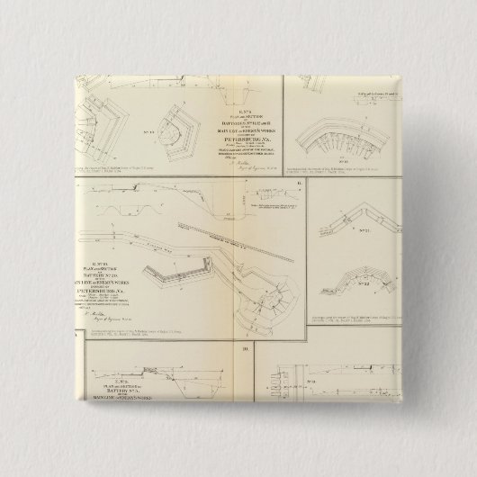 Badge Carré 5 Cm Batteries de Petersburg, Va, siège (Devant)