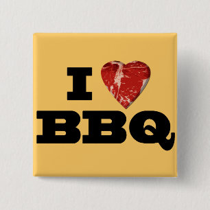 Badge Carré 5 Cm BBQ du coeur I, griller drôle de forme de coeur de