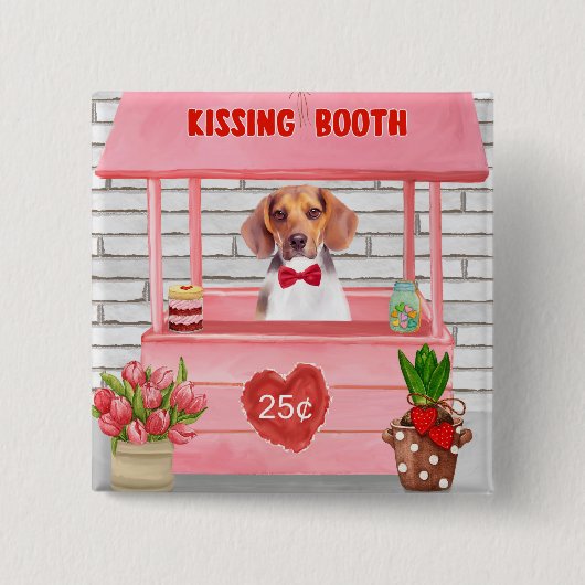 Badge Carré 5 Cm Beagle Dog Valentine's Day Kissing Booth (Devant)