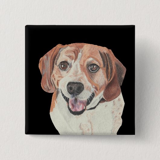 Badge Carré 5 Cm Beau Bouton Beagle Pastel tiré à la main (Devant)