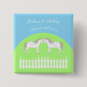 Badge Carré 5 Cm Beau Cheval Mariage Blanc Personnalisé