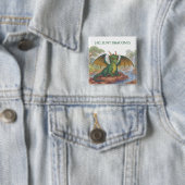 Badge Carré 5 Cm Beau dragon vert (En situation)