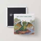 Badge Carré 5 Cm Beau dragon vert (Devant & derrière)