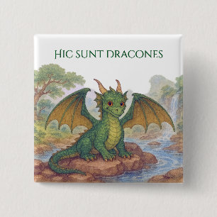 Badge Carré 5 Cm Beau dragon vert